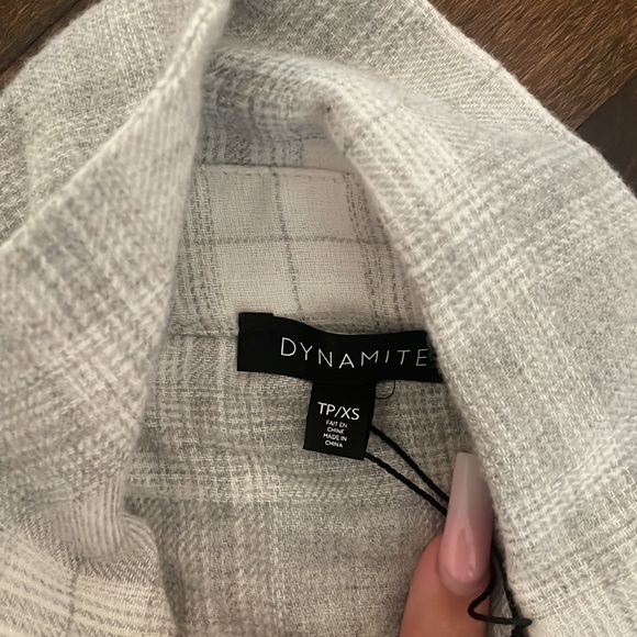 Dynamite Clothing Button Down Grey and White Checkered Flannel with Pockets - Picture 2 of 5